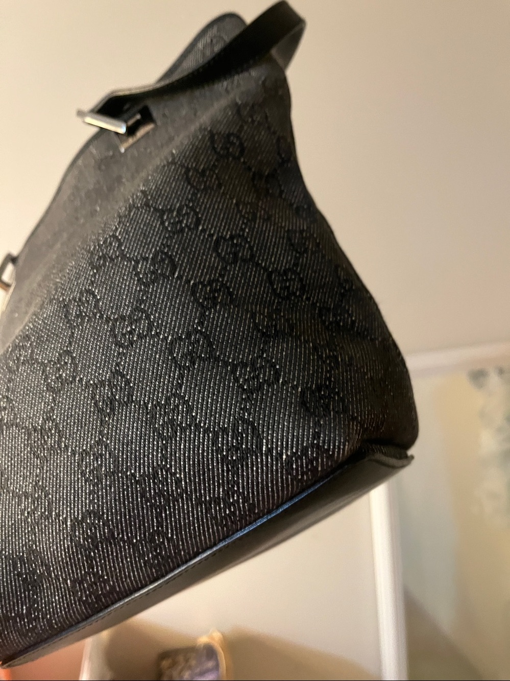 Gucci Navy Monogram jacquard mini Tote with Leather Handles shw - Picture 9 of 11